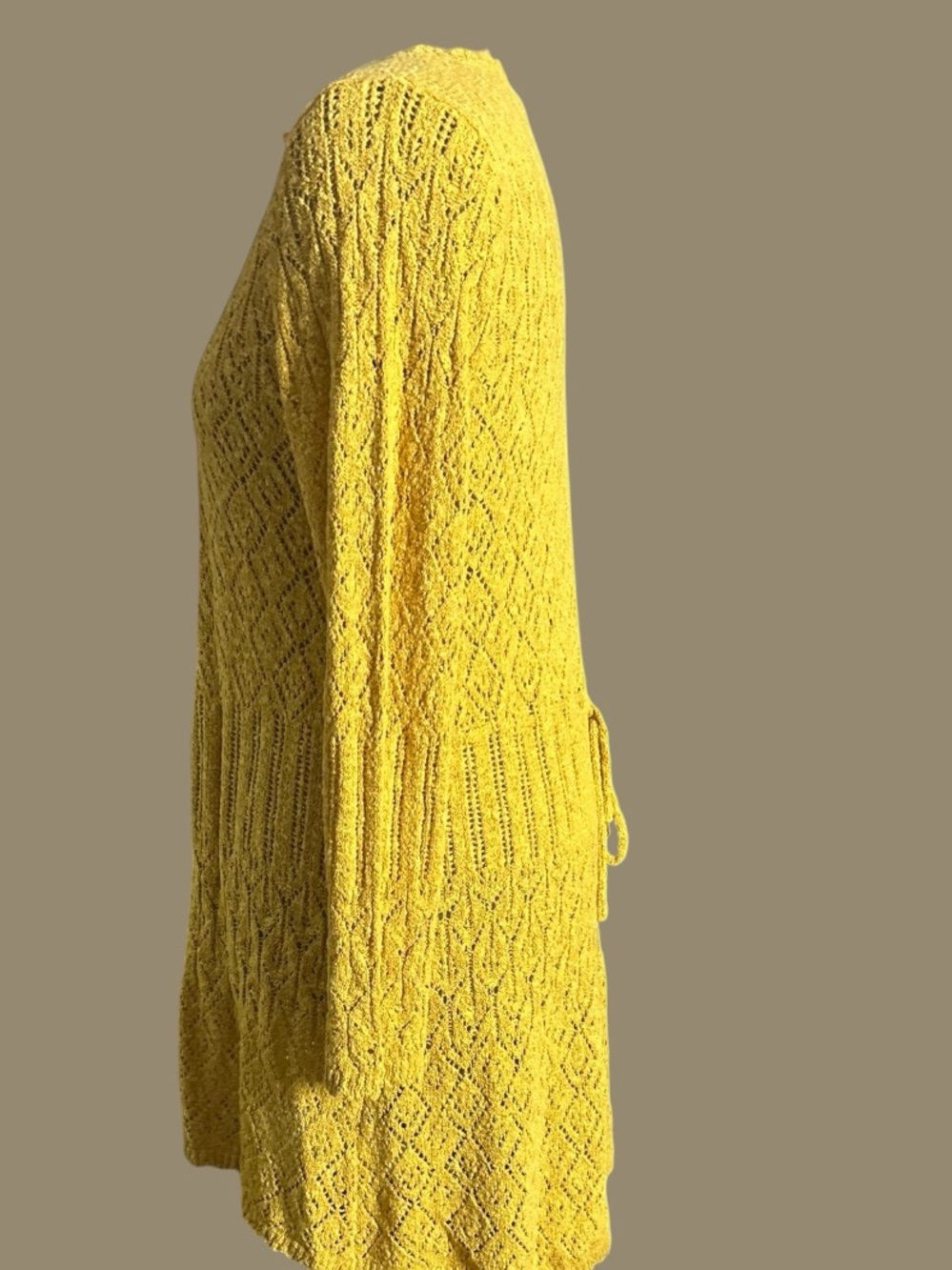 Yellow Open-Front Cable Knit Cardigan Sweater - Picture 3 of 3